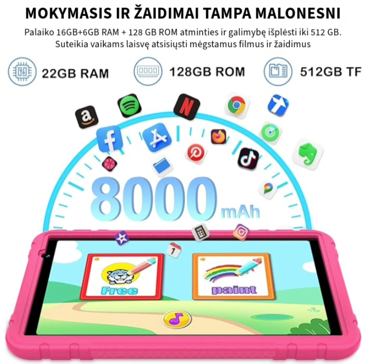 Planšetė vaikams 22GB RAM - 128 ROM (1 TB ROM)